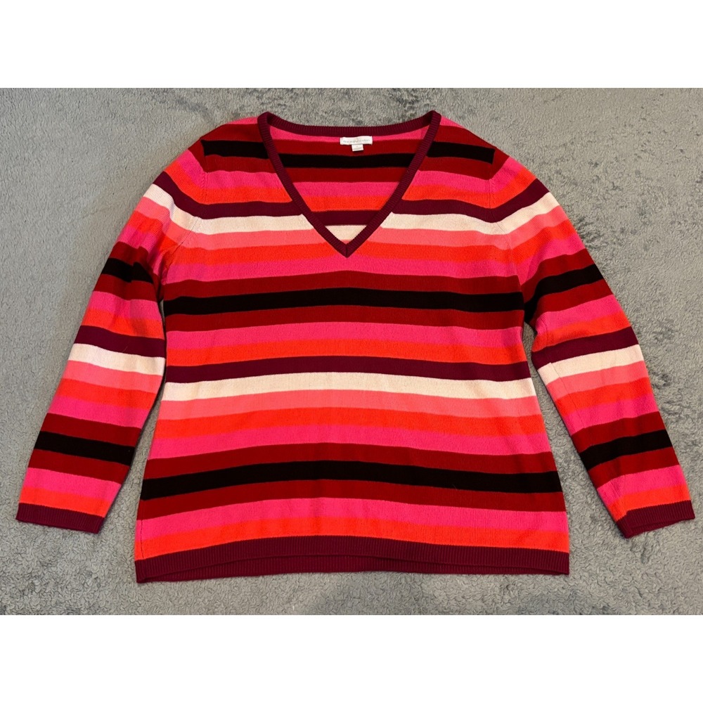 New York & Company Sweater Womens XL Multicolor V Neck Striped Pullover